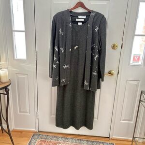 Charcoal gray dress with long vest